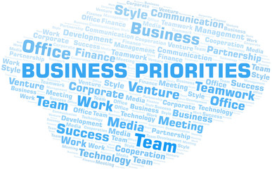 Fototapeta premium Business Priorities word cloud. Collage made with text only.