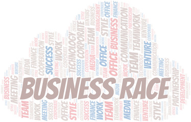 Business Race word cloud. Collage made with text only.