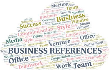 Business References word cloud. Collage made with text only.