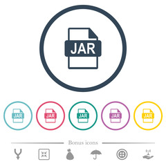 JAR file format flat color icons in round outlines