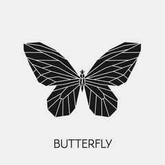 Geometric butterfly. Polygonal animal. Black silhouette. Vector illustration.
