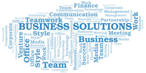 Fototapeta na wymiar Business Solutions word cloud. Collage made with text only.