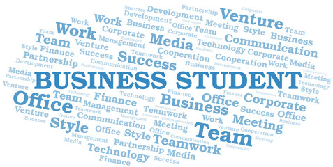 Business Student word cloud. Collage made with text only.