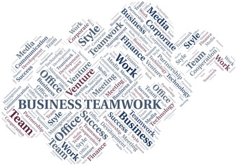 Business Teamwork word cloud. Collage made with text only.