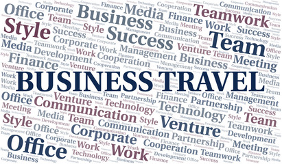 Business Travel word cloud. Collage made with text only.