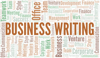 Business Writing word cloud. Collage made with text only.