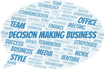 Obraz premium Decision Making Business word cloud. Collage made with text only.