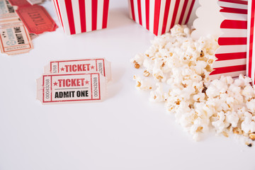 Fototapeta premium Cinema popcorn box with a ticket