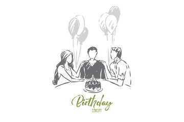 Birthday concept sketch. Isolated vector illustration