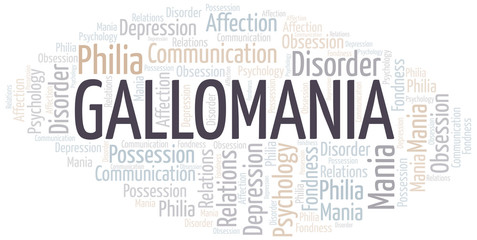 Gallomania word cloud. Type of mania, made with text only.