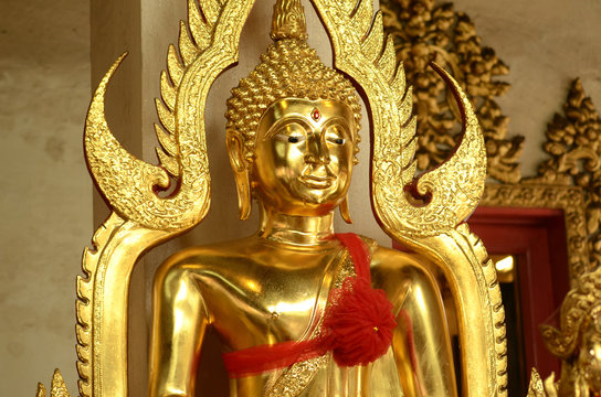 Buddha statue,Buddha face,Buddha image,Gilded buddhist figure Buddhist image covering gold leaf.