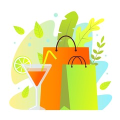 Colorful Shopping Paper Bags and Cocktail Glass