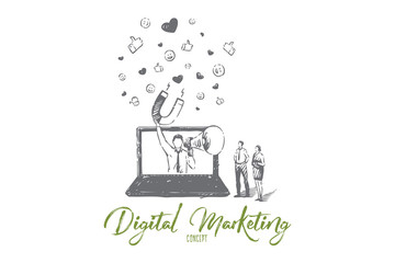 Digital marketing concept sketch. Isolated vector illustration