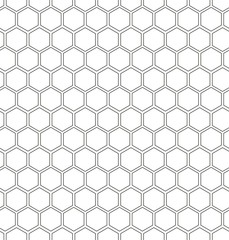 Hexagon honeycomb seamless background. Geometric outline simple texture. Vector illustration.