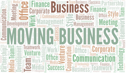 Obraz premium Moving Business word cloud. Collage made with text only.