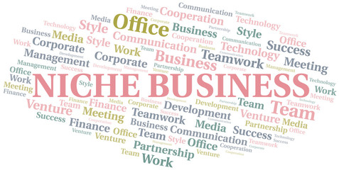 Niche Business word cloud. Collage made with text only.