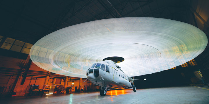 heliopter inside hangar russian civil