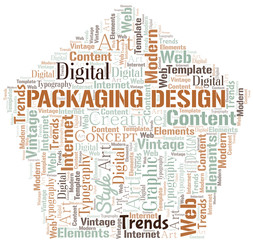Packaging Design word cloud. Wordcloud made with text only.