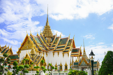 Wat Phrakeaw or Wat Phra Si Rattana Satsadaram,The beautiful of the pagoda and blue sky,The temple in the Grand Palace Area,Bangkok,Thailand.