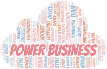 Power Business word cloud. Collage made with text only.