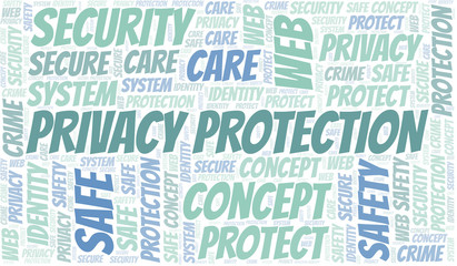 Privacy Protection word cloud. Wordcloud made with text only.