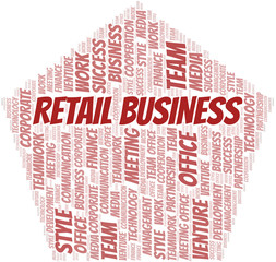 Retail Business word cloud. Collage made with text only.