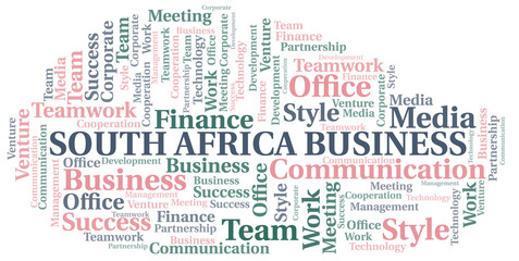 South Africa Business word cloud. Collage made with text only.