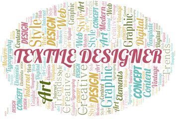Obraz premium Textile Designer word cloud. Wordcloud made with text only.