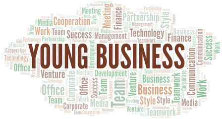 Young Business word cloud. Collage made with text only.