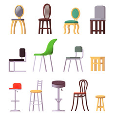 Chair vector comfortable seat in interior style modern office-chair and armchair design illustration set of camp-chair bar-chair and folding-chair isolated on white background
