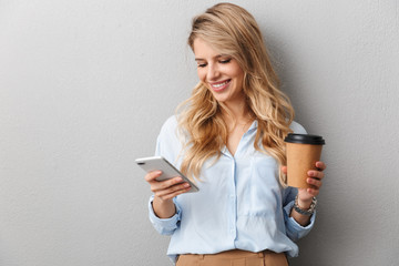 Attractive young blonde businesswoman wearing shirt