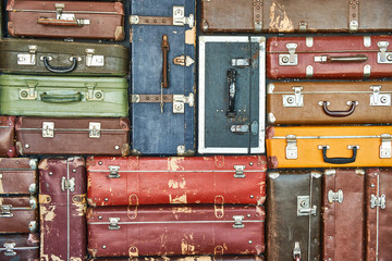 Suitcases for travel. Multicolored suitcases for clothes.