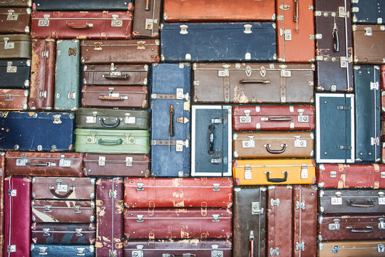 Suitcases for travel. Multicolored suitcases for clothes.
