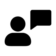 Conversation icon vector male person profile avatar with speech bubble symbol for discussion and information in flat color glyph pictogram illustration