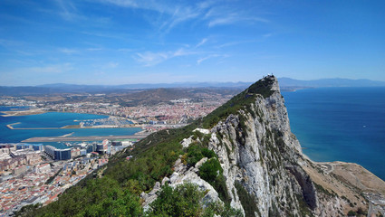 Gibraltar rock view over the sea and to Africa coastline