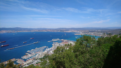 Gibraltar rock view over the sea and to Africa coastline