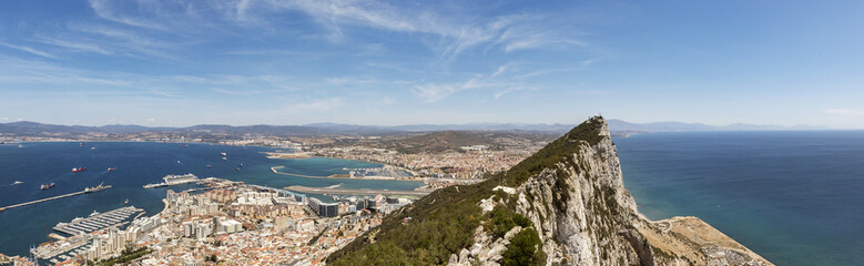 Fototapeta na wymiar Gibraltar rock view over the sea and to Africa coastline