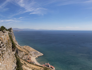 Gibraltar rock view over the sea and to Africa coastline