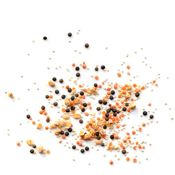Lentils Quinoa and Dried Beans Scattered Isolated on White