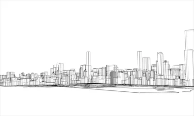 Stadtkonzept skizzieren. Wire-Frame-Stil © cherezoff
