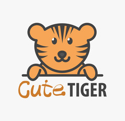 Logo template with cute tiger. Vector logo design template for zoo, veterinary clinics. Cartoon african animal logo illustration.
