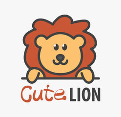 Logo template with cute lion. Vector logo design template for zoo, veterinary clinics. Cartoon african animal logo illustration.