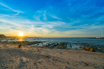 Coastal rock ledges and formations projecting in sea