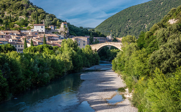 France, Drome, Regional park of Baronnies provencales, Nyons, roman bridge over the Eygues river