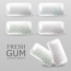 Chewing gum set Vector realistic. Tablets on transparent background. Strawberry Fruit and mint flavor. 3d illustrations