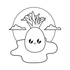 delicious pineapple fruit kawaii in the beach