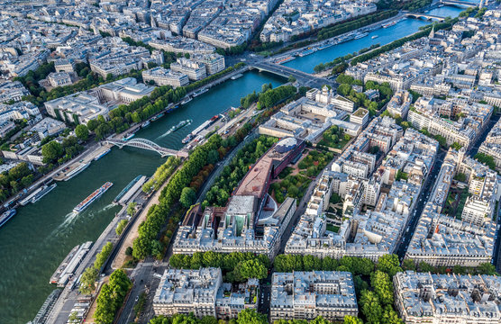 France, 7th and 16th arrondissements of Paris, view from the Eiffel Tower (Palais Galliera, Palais de Tokyo, musee du quai Branly, Holy Trinity Orthodox Cathedral, Seine river, passerelle Debilly, pont de l'Alma)