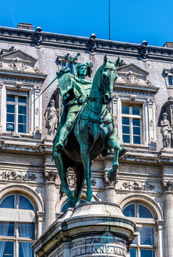 France, 4th arrondissement of Paris, Paris Town Hall, equestrian statue of Etienne Marcel (1302-1358), provost of the merchants