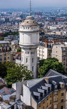 France, 18th arrondissement of Paris, butte Montmartre, water tower of the square Claude  Charpentier, view from the Dome of the Basilica of the Sacred Heart of Paris