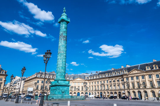 France, 1st arrondissement of Paris, place Vendome and colonne d'Austerlitz